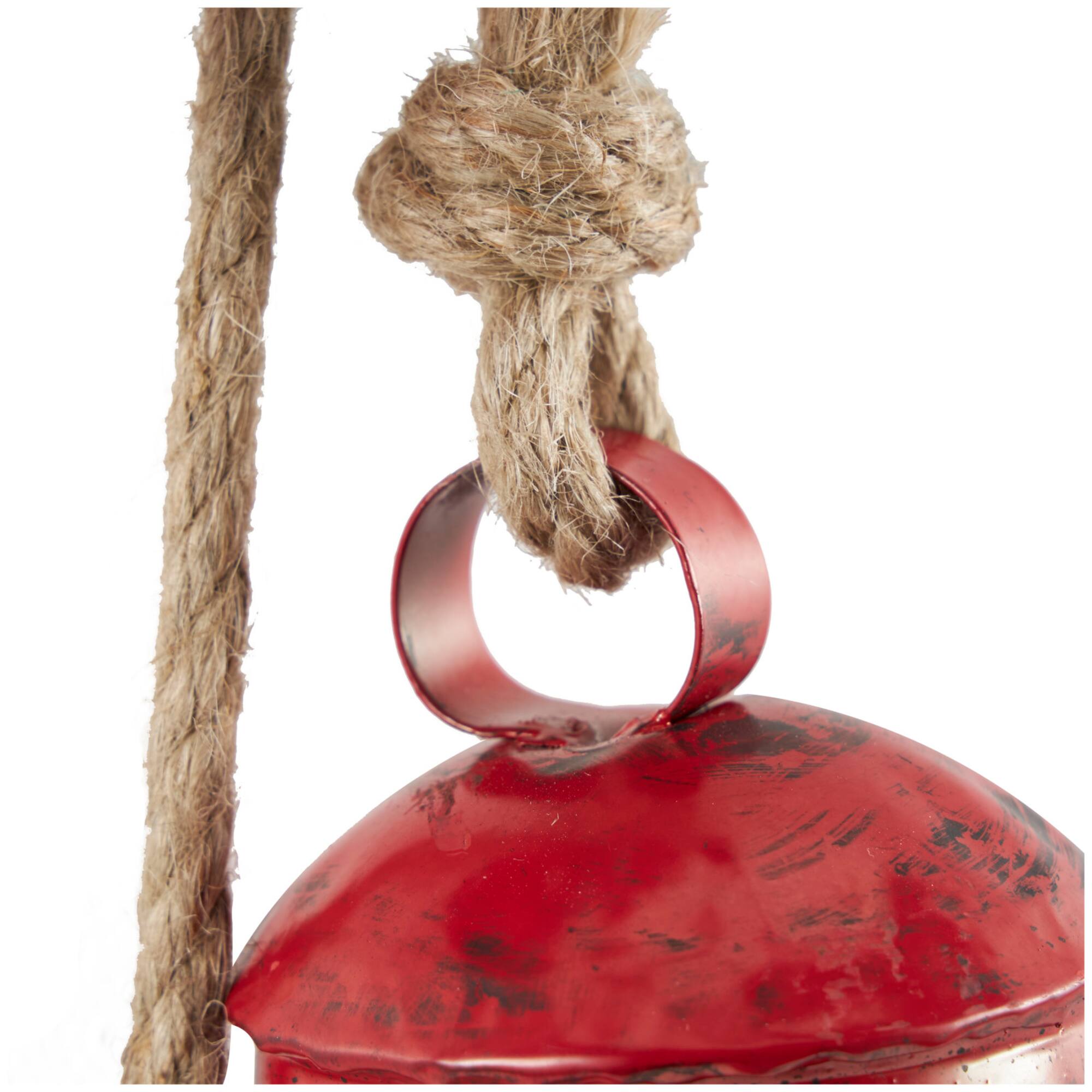 29" Metal Decorative Bell Cluster with Jute Hanging Rope